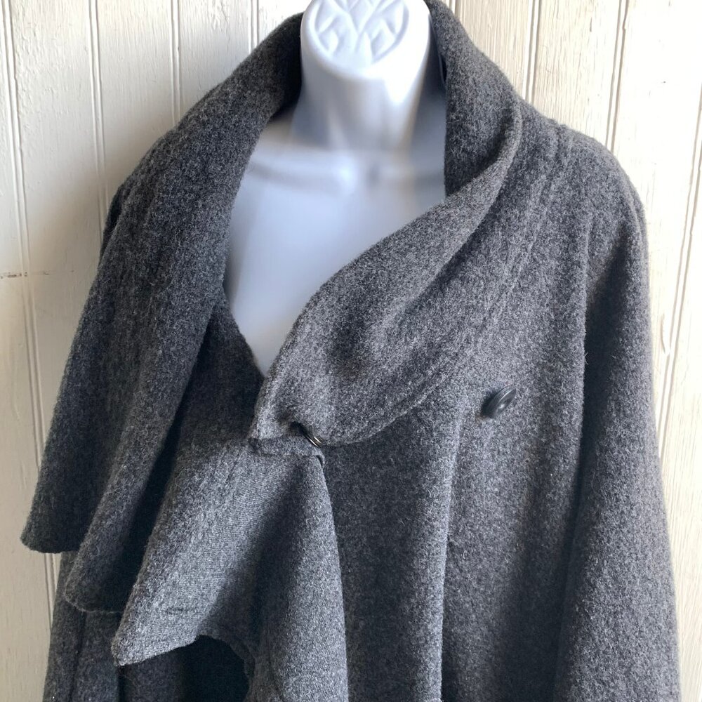 Luukaa Gray Wool Draped Dolman Sleeve Swing Style Jacket Coat US 10 Snap Close - Picture 10 of 16